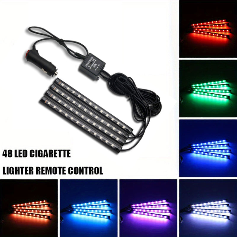 Auto LED RGB Interior Atmosphere Strip Light Decorative Foot Lamp With USB Wireless Remote Music Control Multiple Modes For Car