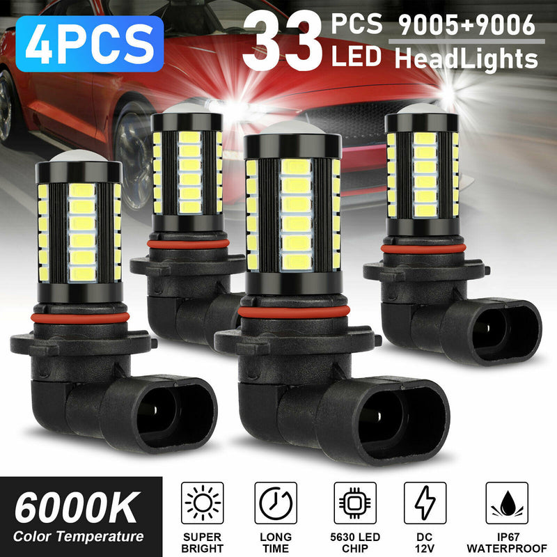9005 9006 K White LED Bulb Kit High And Low Beam 5630 33SMD Fog Light